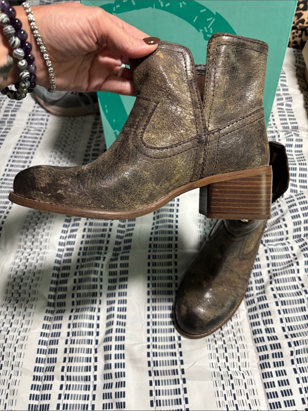 DIBA True Women's Distressed Olive Leather Ankle Boots - Picture 8 of 11